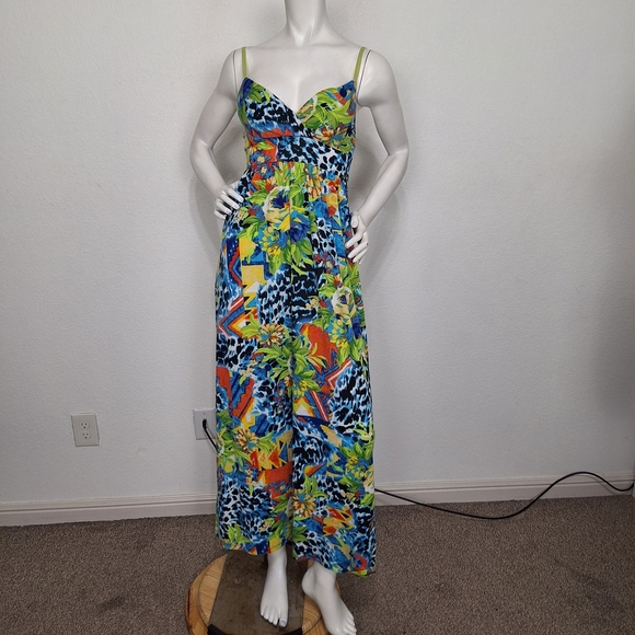 Derek Heart Multicolor Vibrant Floral Animal Print Tropical Maxi Dress Size M - Picture 2 of 13